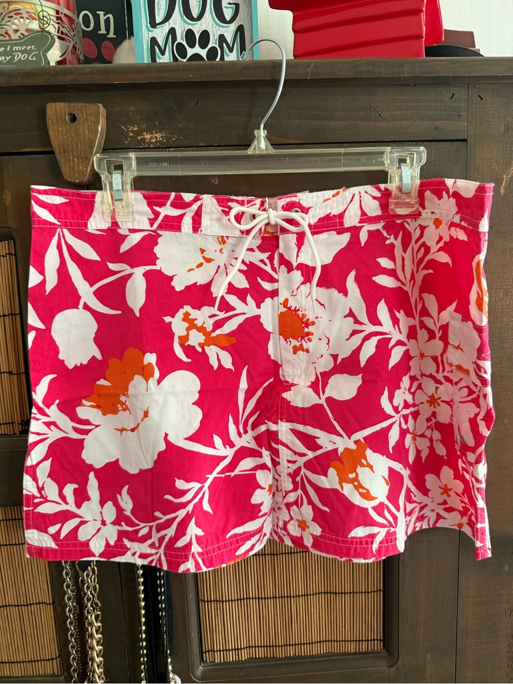 J. Crew Primrose Pink & Orange w/ White Hibiscus Print Board Skirt
